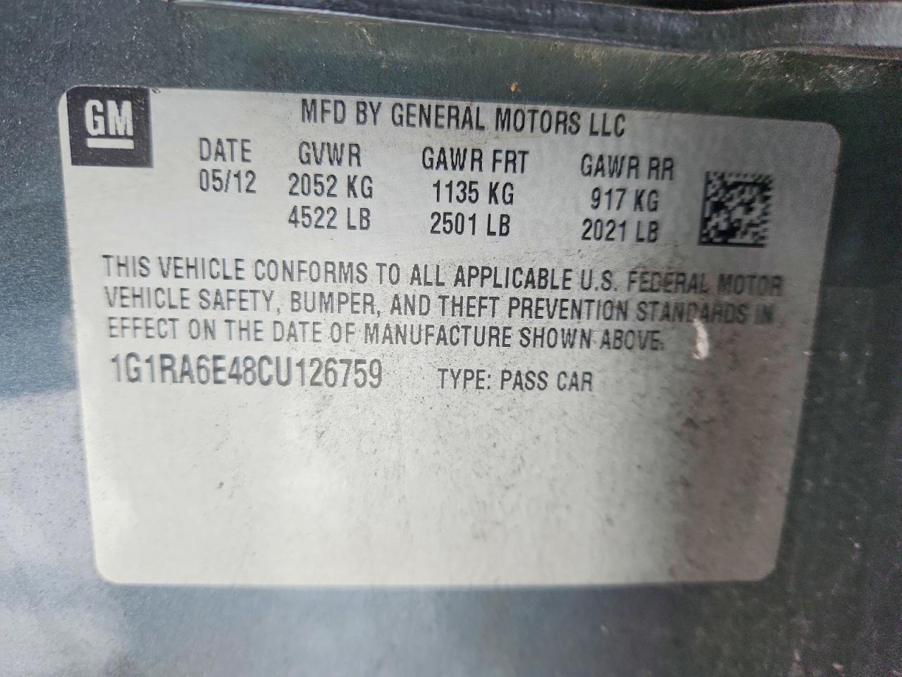 2012 Chev Volt VIN 1G1RA6E48CU126759 photo 12