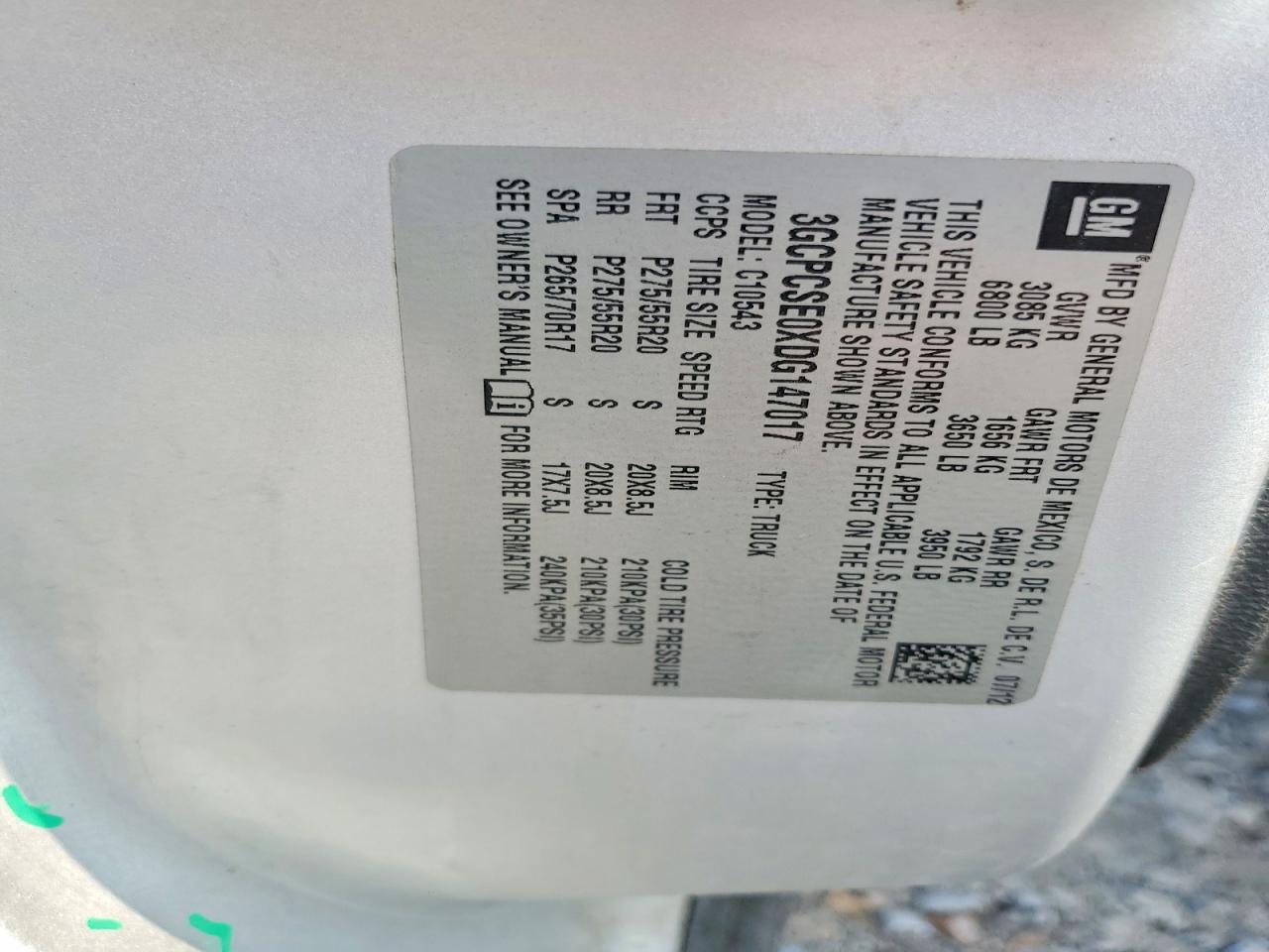 2013 CHEVROLET All models VIN 3GCPCSE0XDG147017 photo 12