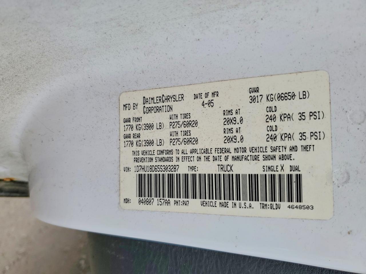 2005 Dodge Ram 1500 VIN 1D7HU18D65S303287 photo 12