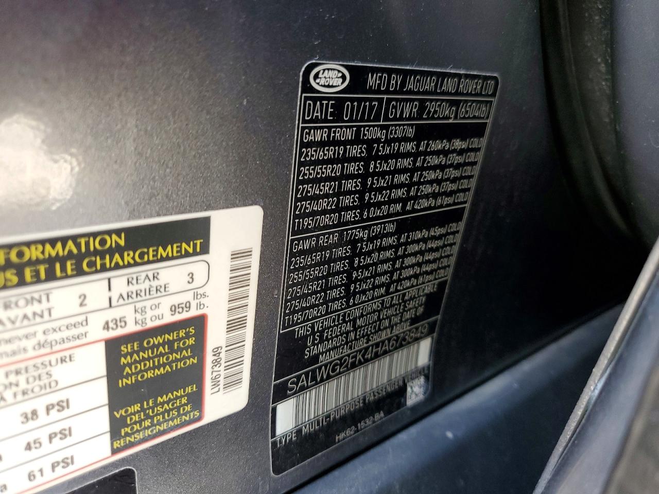 2017 Land Rangerover VIN SALWG2FK4HA673849 photo 12