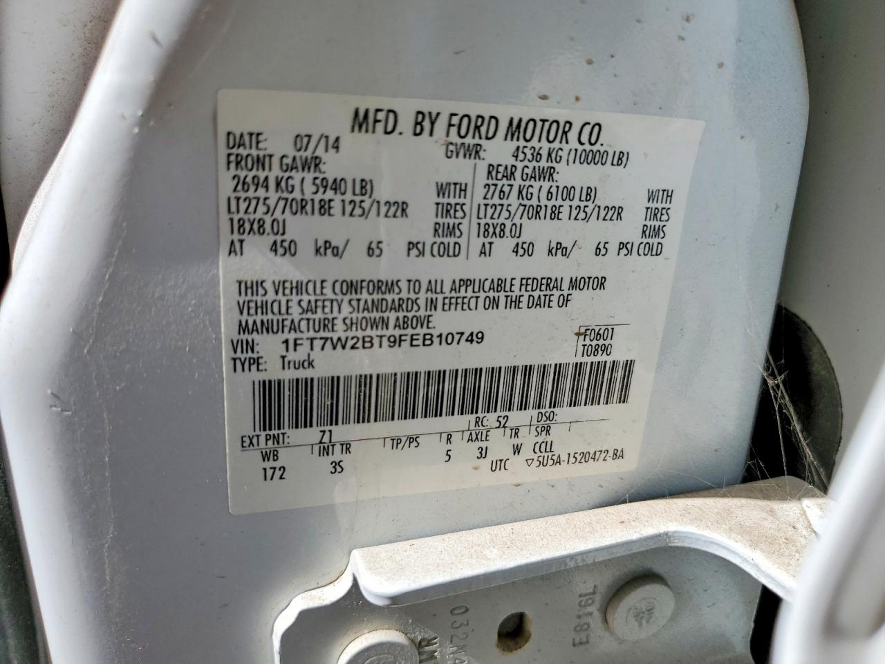 2015 Ford F250 VIN 1FT7W2BT9FEB10749 photo 12