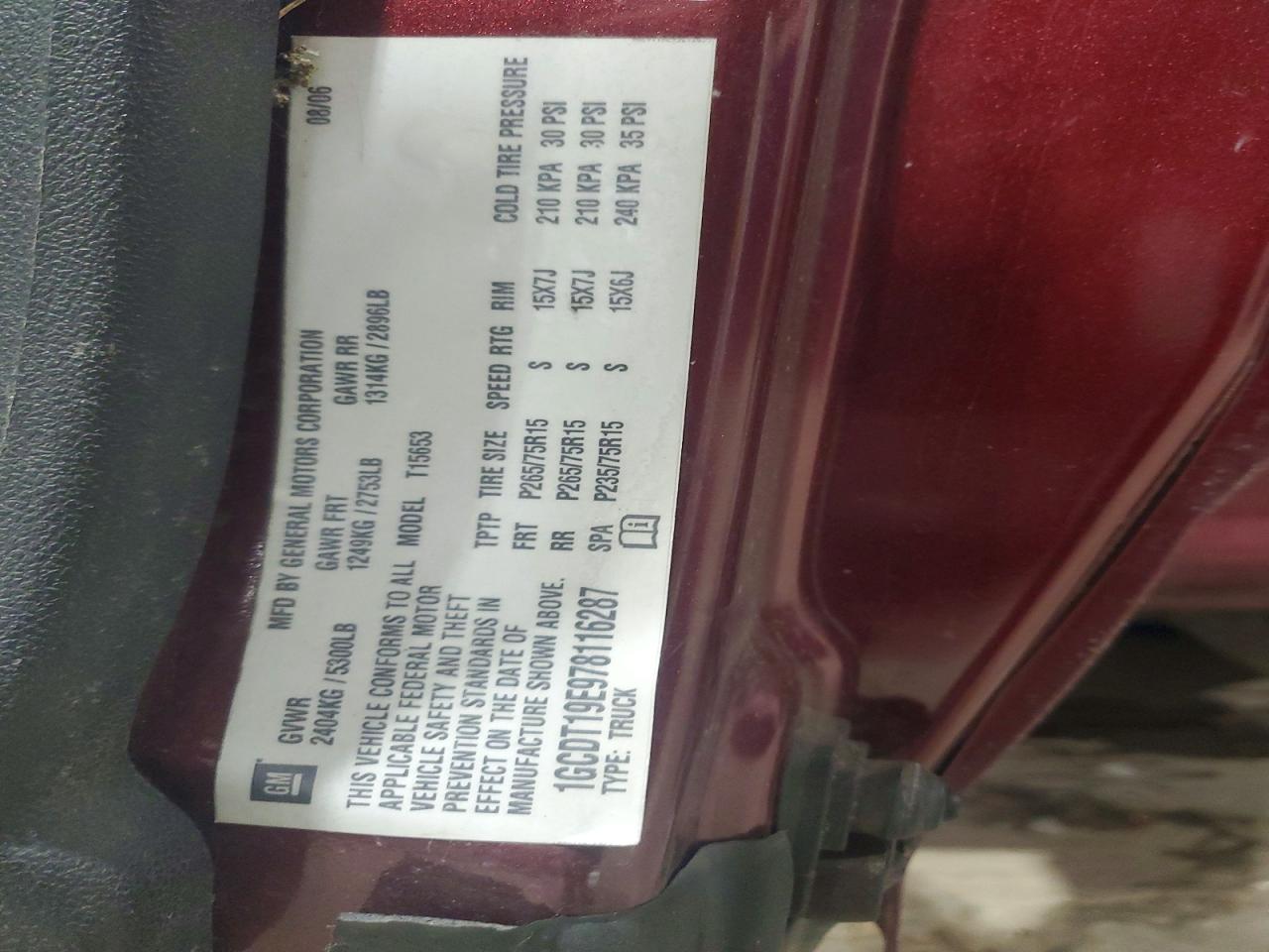 2007 CHEV Colorado VIN 1GCDT19E978116287 photo 12
