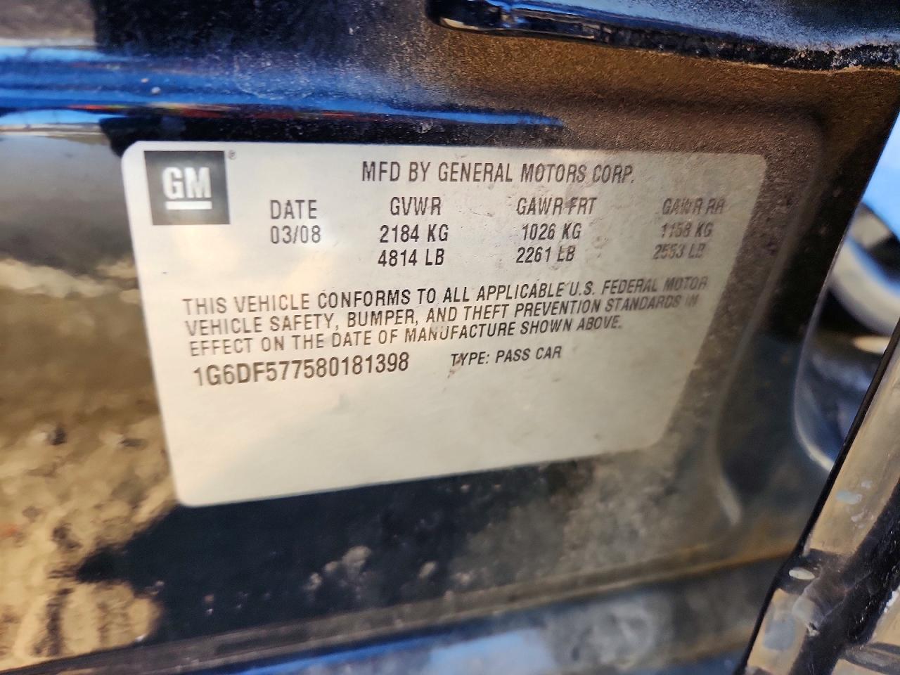 2008 Cadillac Cts VIN 1G6DF577580181398 photo 12