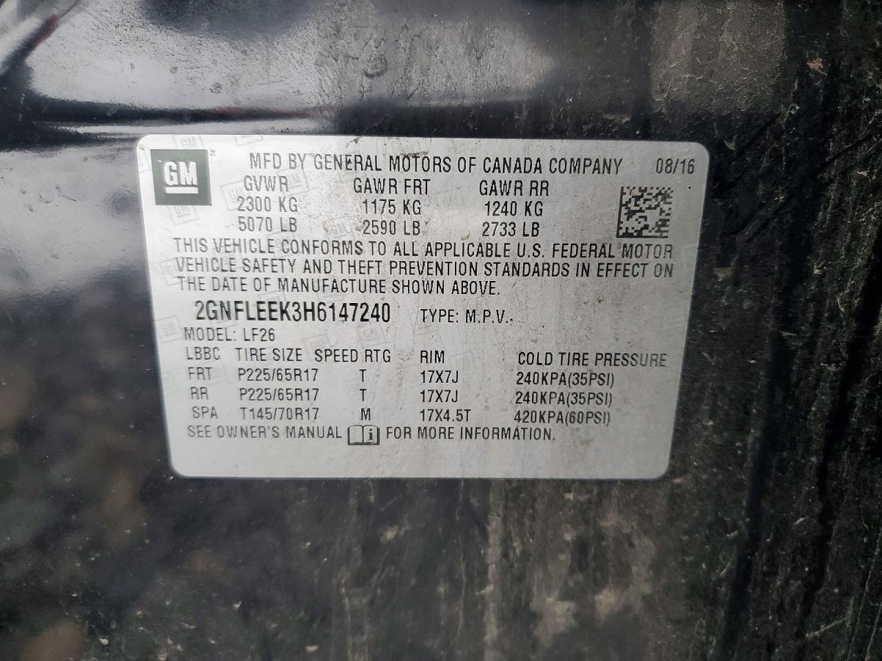 2017 CHEV Equinox VIN 2GNFLEEK3H6147240 photo 12
