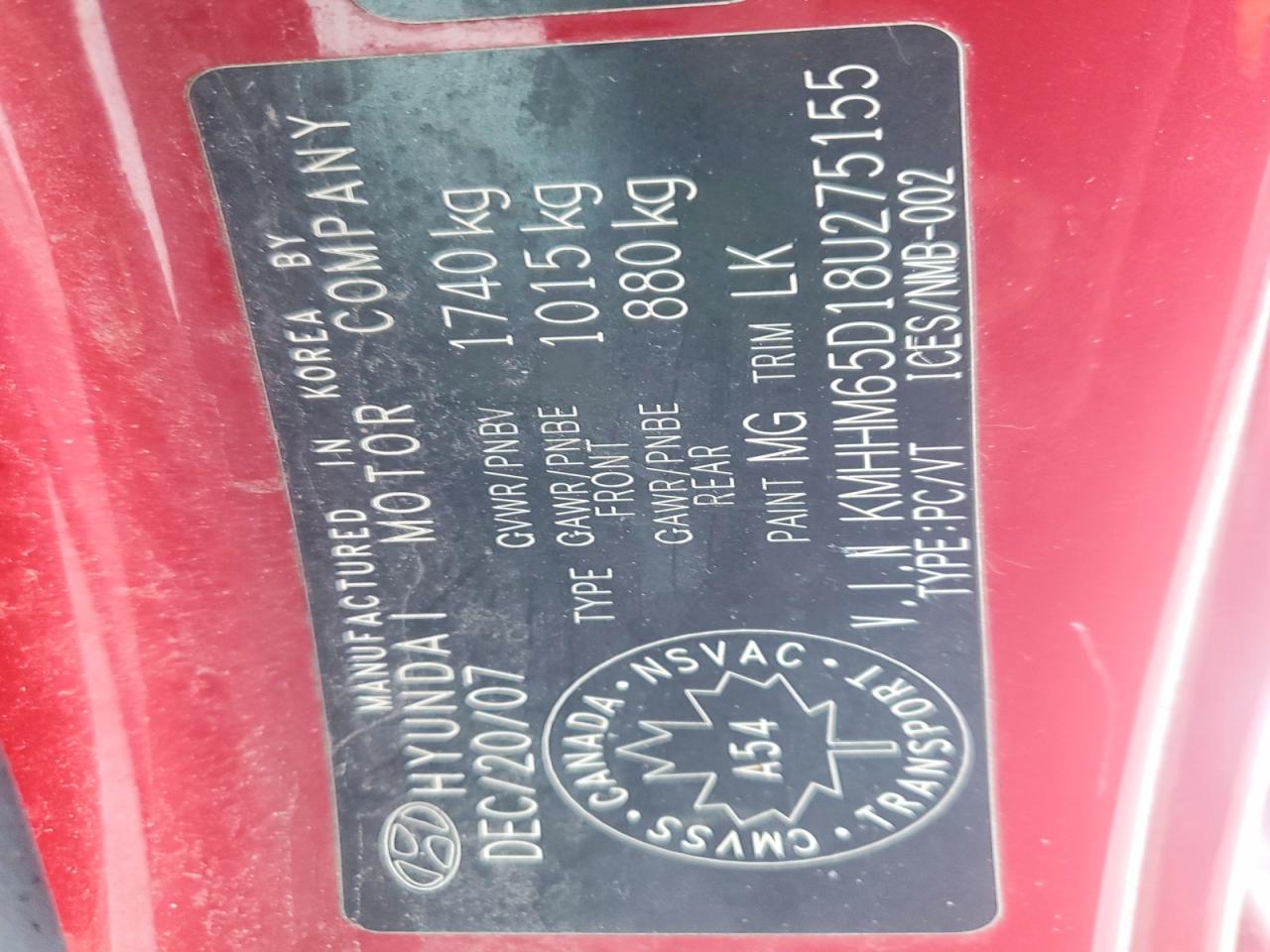 2008 Hyundai Tiburon VIN KMHHM65D18U275155 photo 12