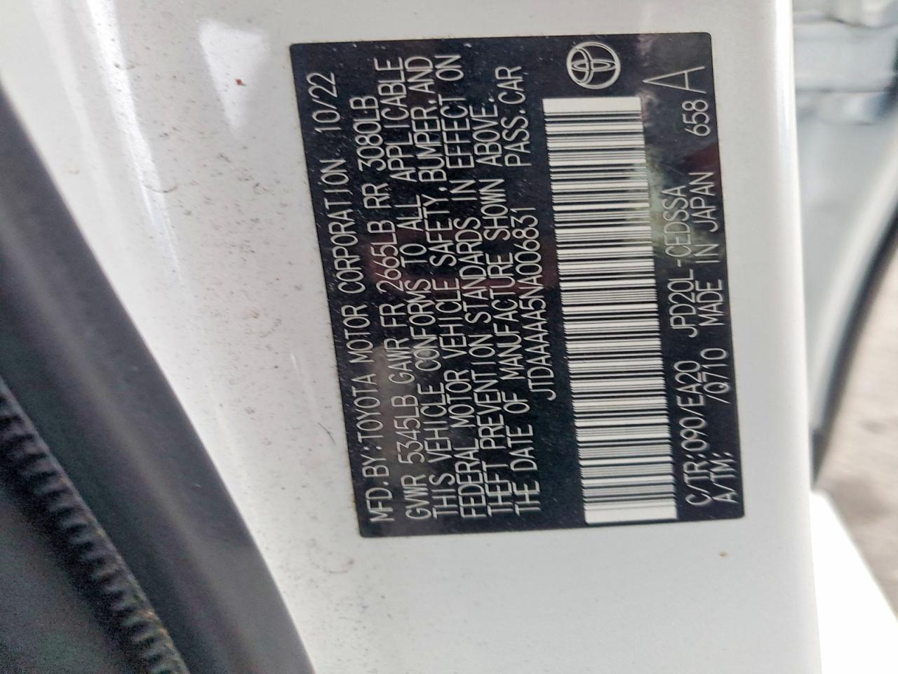 2022 TOYOTA Mirai VIN JTDAAAAA5NA006831 photo 12