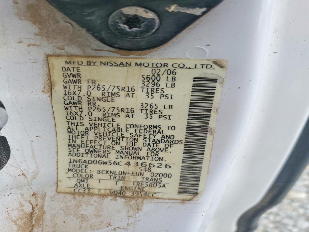 2006 NISS Frontier VIN 1N6AD06W56C436626 photo 12