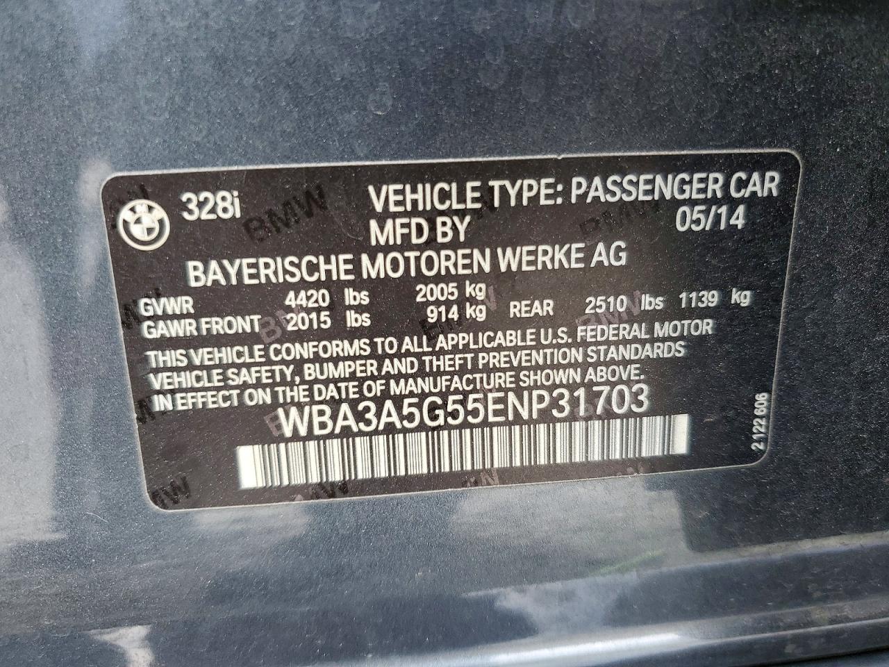 2014 BMW 3 series VIN WBA3A5G55ENP31703 photo 12