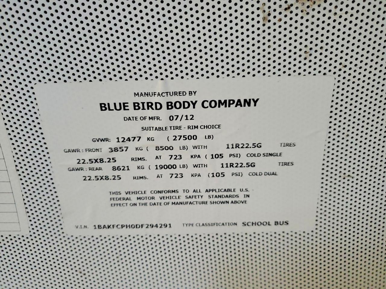 2013 BLUEBIRD All other VIN 1BAKFCPH0DF294291 photo 10