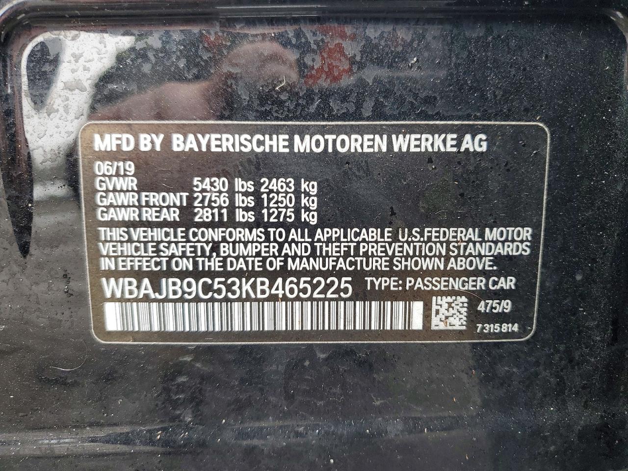 2019 BMW M5 VIN WBAJB9C53KB465225 photo 12