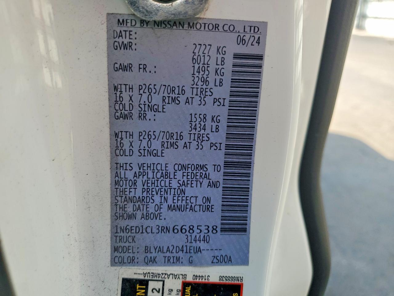 2024 Nissan Frontier VIN 1N6ED1CL3RN668538 photo 12