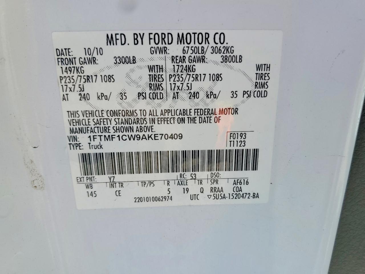 2010 Ford All models VIN 1FTMF1CW9AKE70409 photo 12