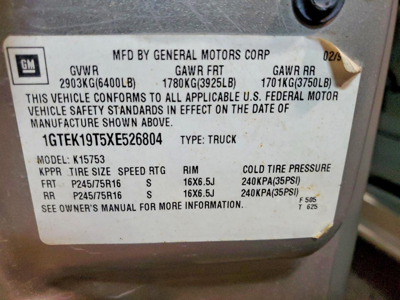 1999 GMC All models VIN 1GTEK19T5XE526804 photo 12