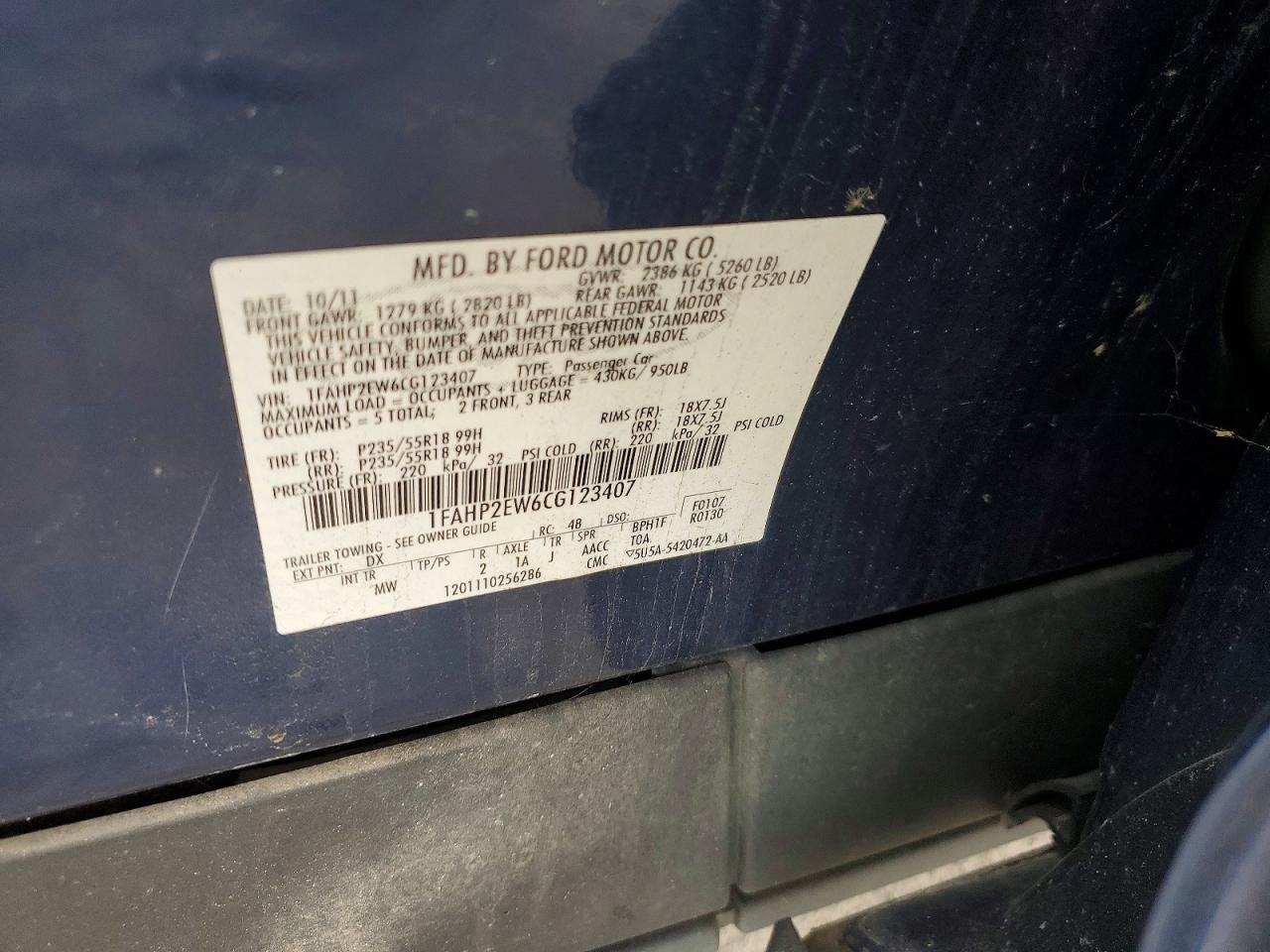 2012 Ford Taurus VIN 1FAHP2EW6CG123407 photo 12