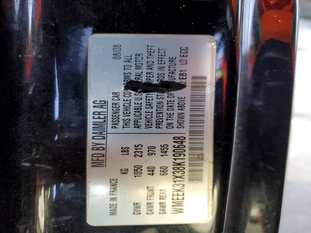 2008 SMART Fortwo VIN WMEEK31X38K190648 photo 12