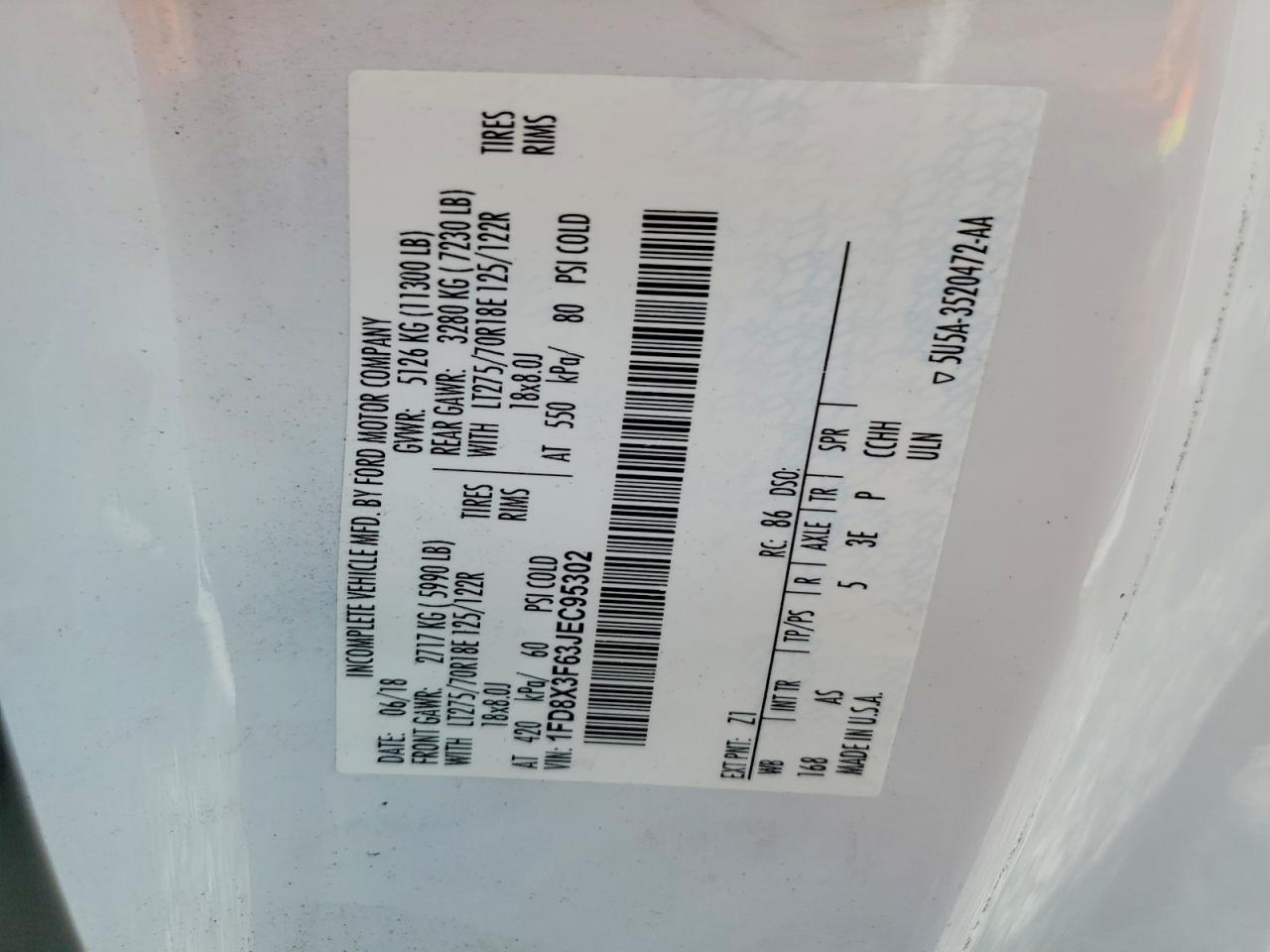 2018 Ford F350 VIN 1FD8X3F63JEC95302 photo 12