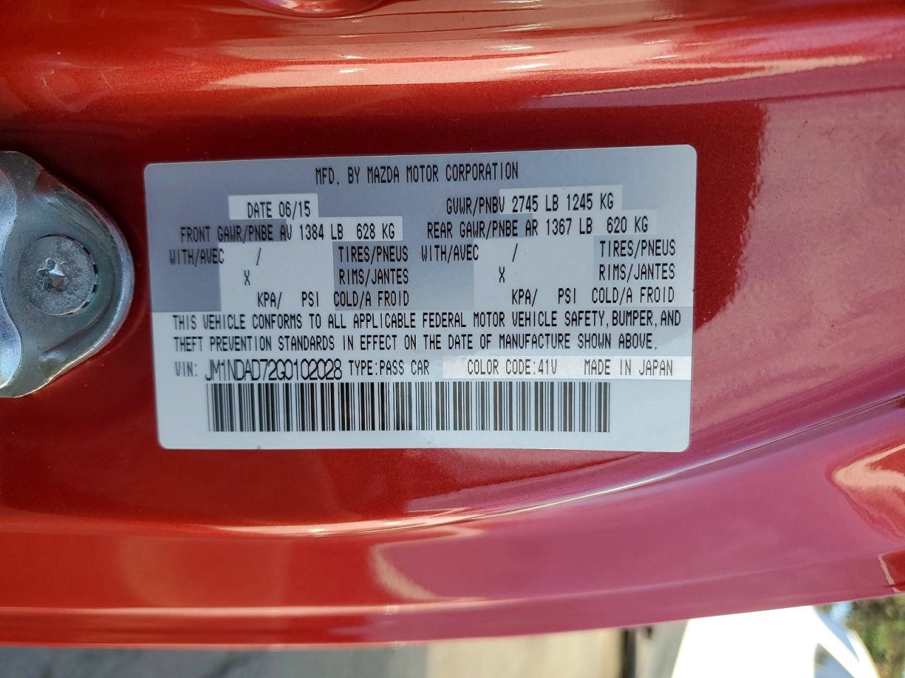 2016 Mazda Mx5 VIN JM1NDAD72G0102028 photo 12
