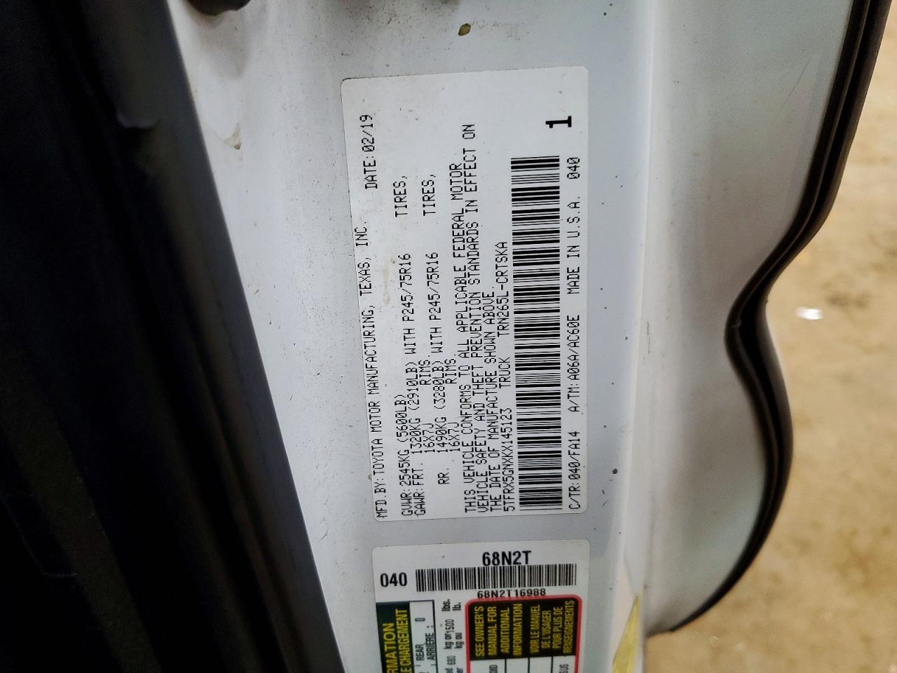 2019 Toyota Tacoma sr VIN 5TFRX5GNXKX145123 photo 12