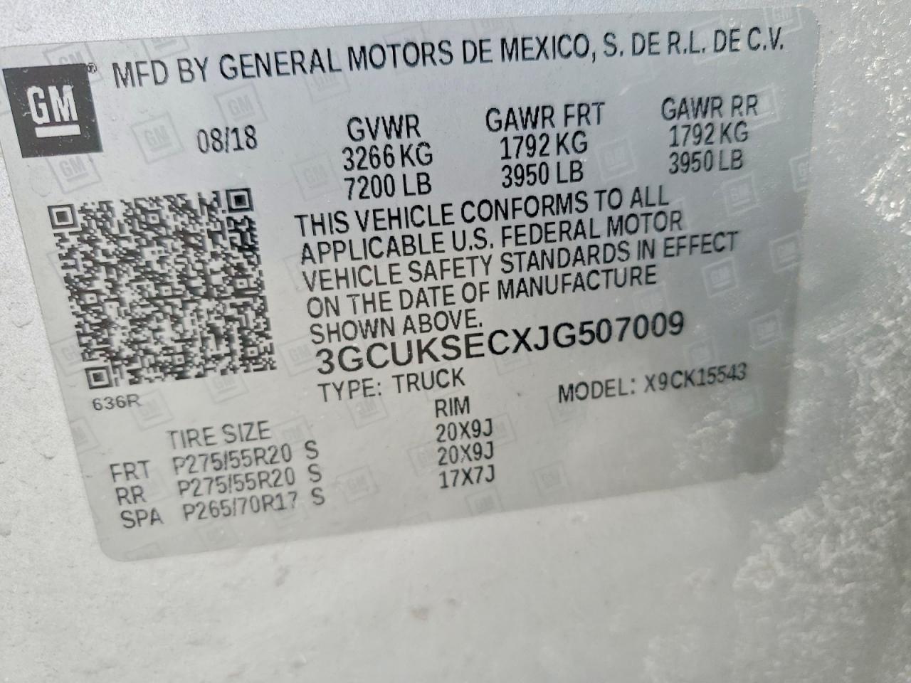 2018 Chevrolet All models VIN 3GCUKSECXJG507009 photo 12
