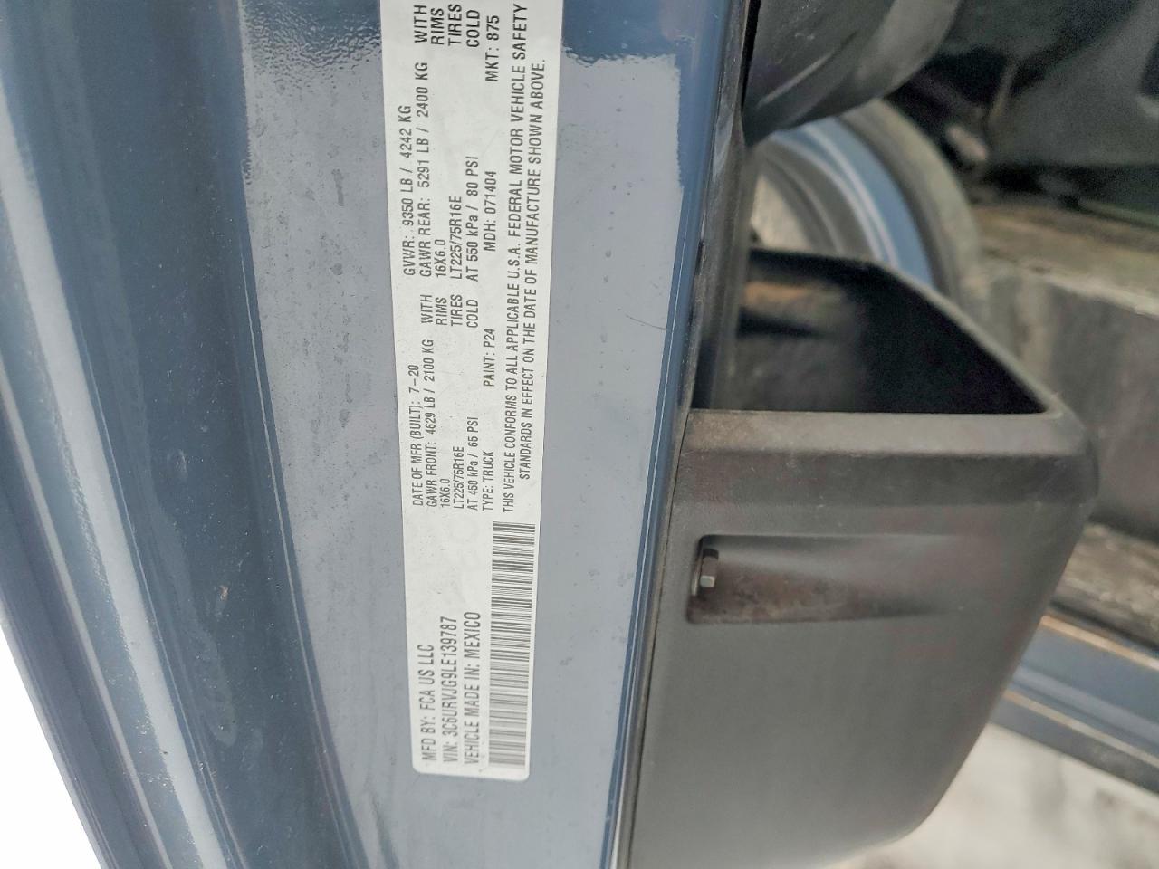 2020 Ram Promaster VIN 3C6URVJG9LE139787 photo 12