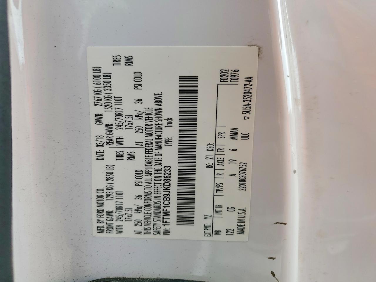 2018 Ford All models VIN 1FTMF1CB9JKD86233 photo 12
