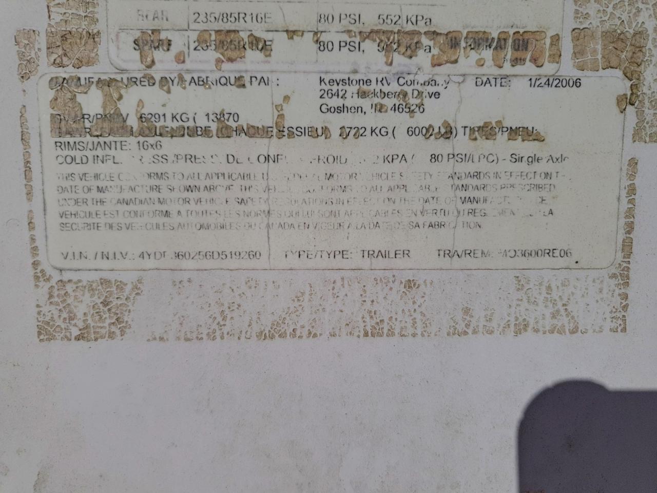2006 KEYSTONE All models VIN 4YDF360256D519260 photo 10
