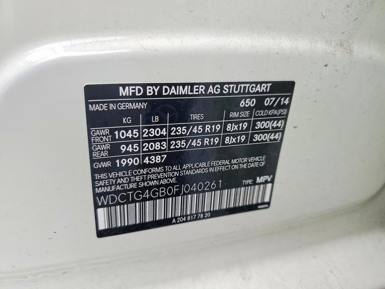 2015 Mercedes-Benz Gla-class VIN WDCTG4GB0FJ040261 photo 12