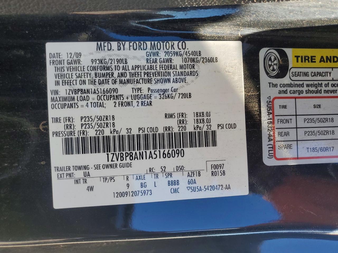 2010 Ford All models VIN 1ZVBP8AN1A5166090 photo 12