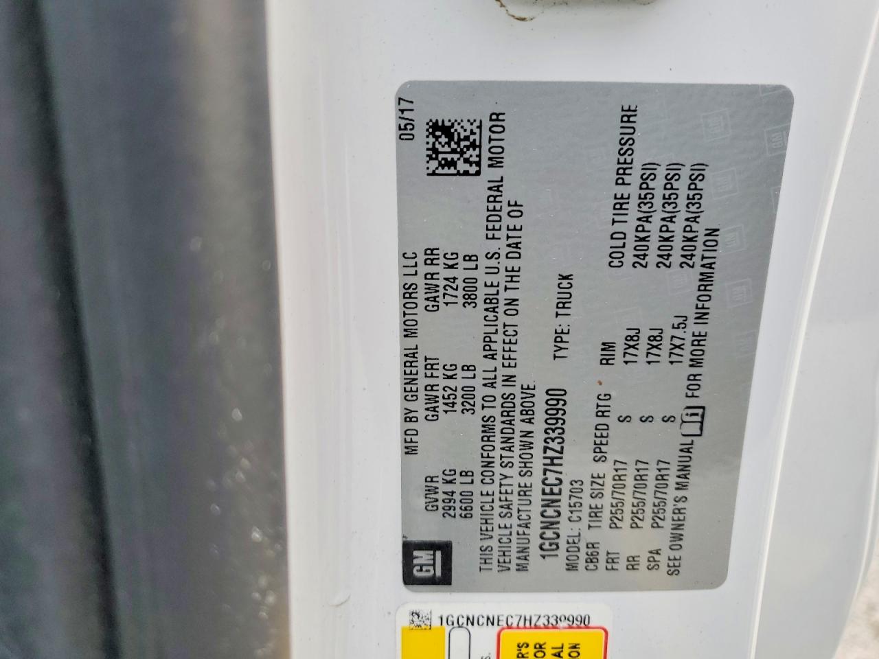 2017 Chev All models VIN 1GCNCNEC7HZ339990 photo 12