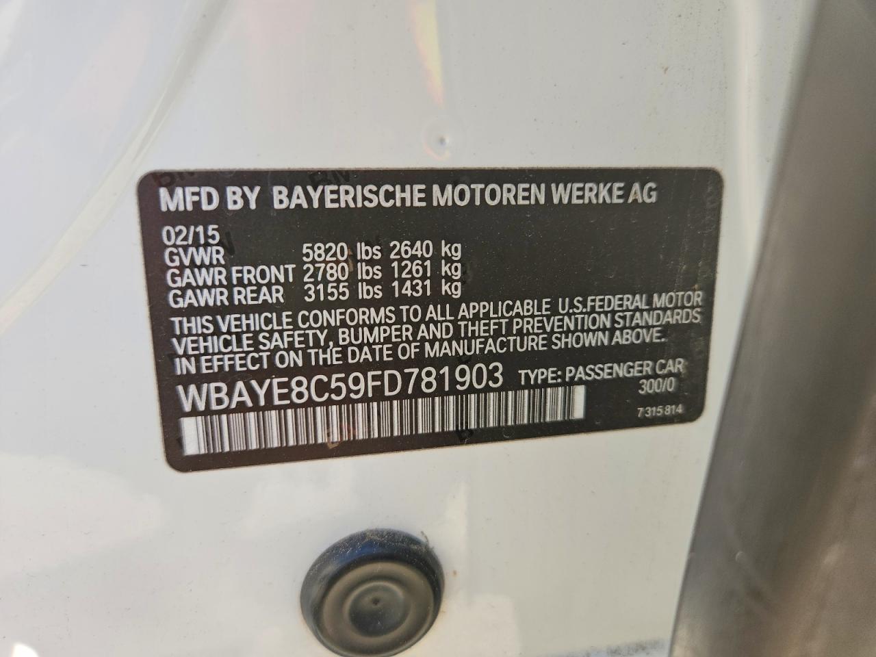 2015 BMW 7 series VIN WBAYE8C59FD781903 photo 12