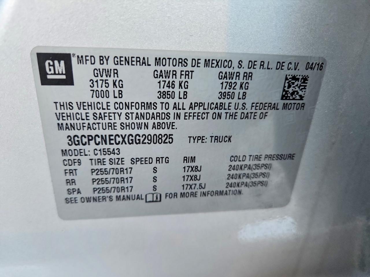 2016 Chevrolet All models VIN 3GCPCNECXGG290825 photo 12