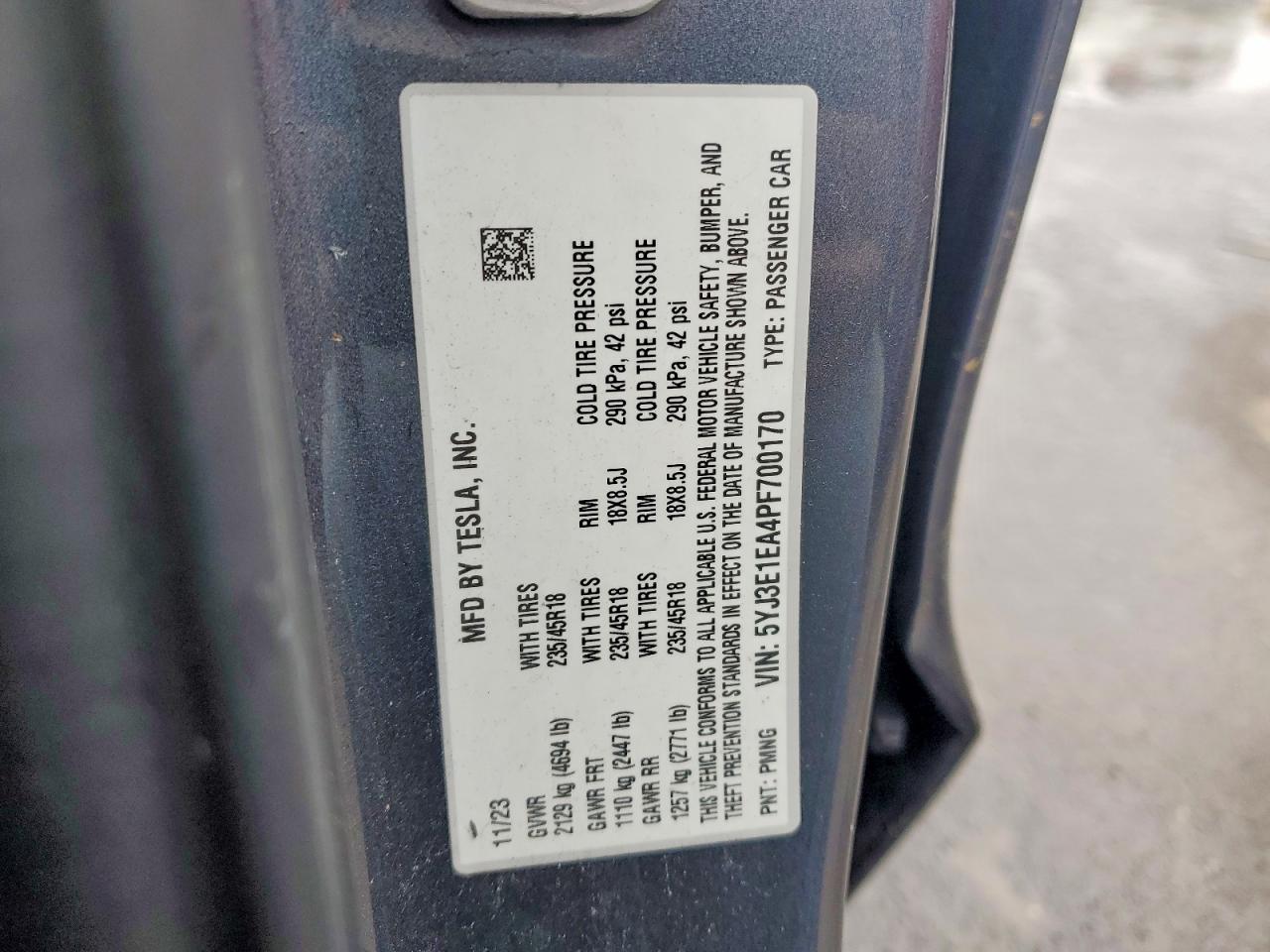 2023 Tesla Model 3 VIN 5YJ3E1EA4PF700170 photo 12