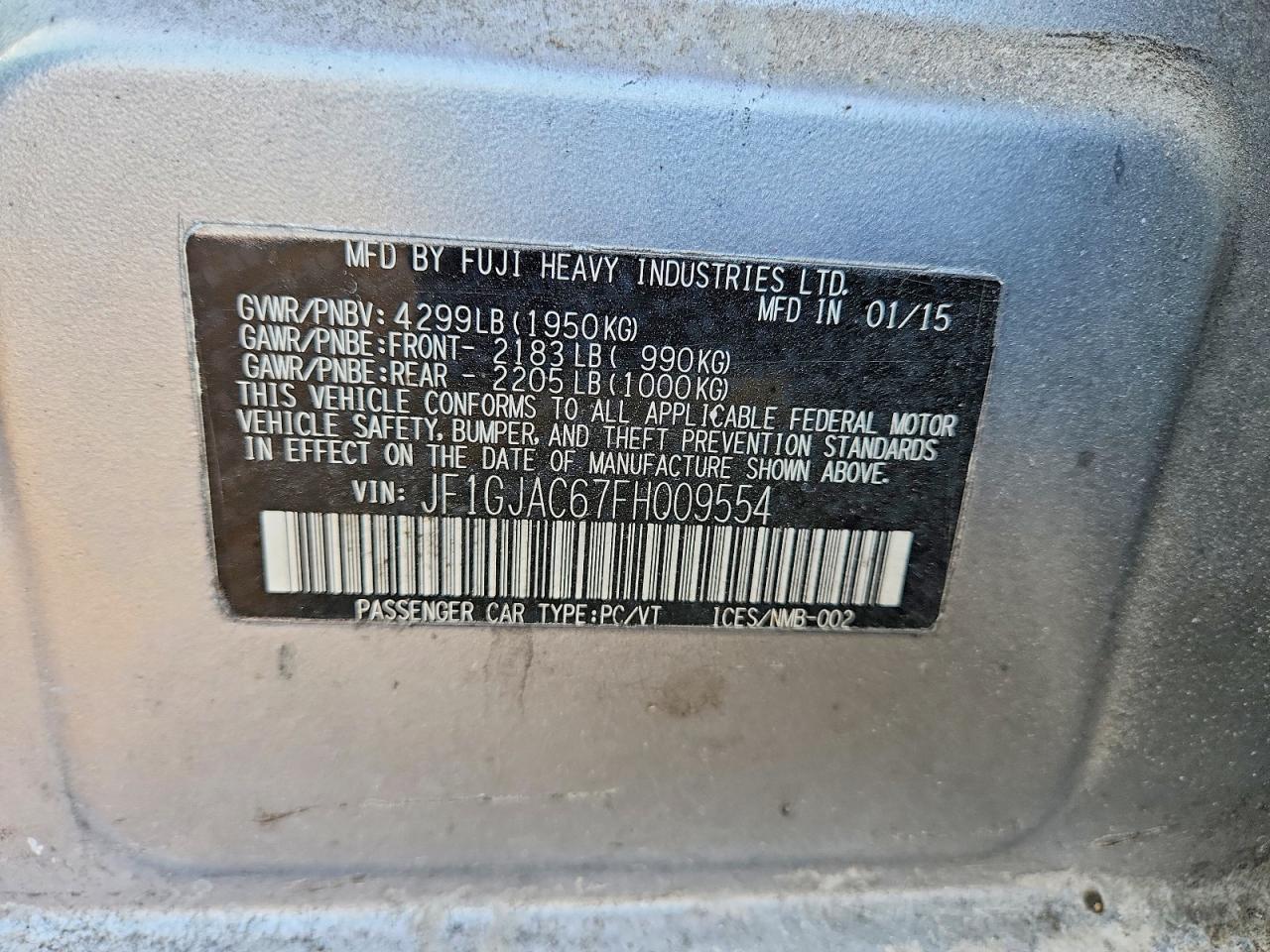 2015 Subaru Impreza VIN JF1GJAC67FH009554 photo 12