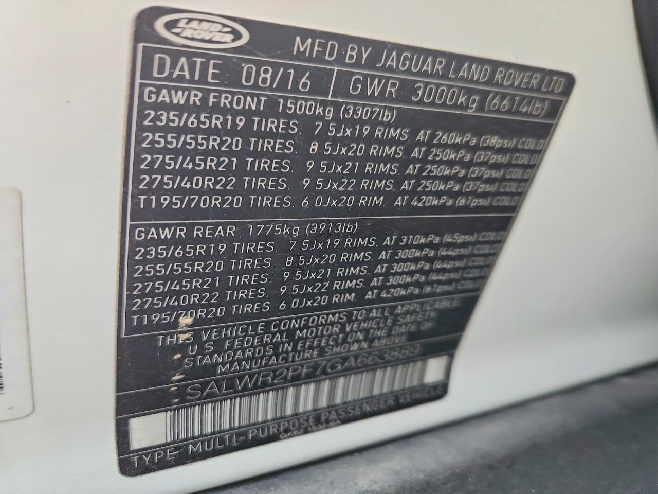 2016 Land Rangerover VIN SALWR2PF7GA663889 photo 12