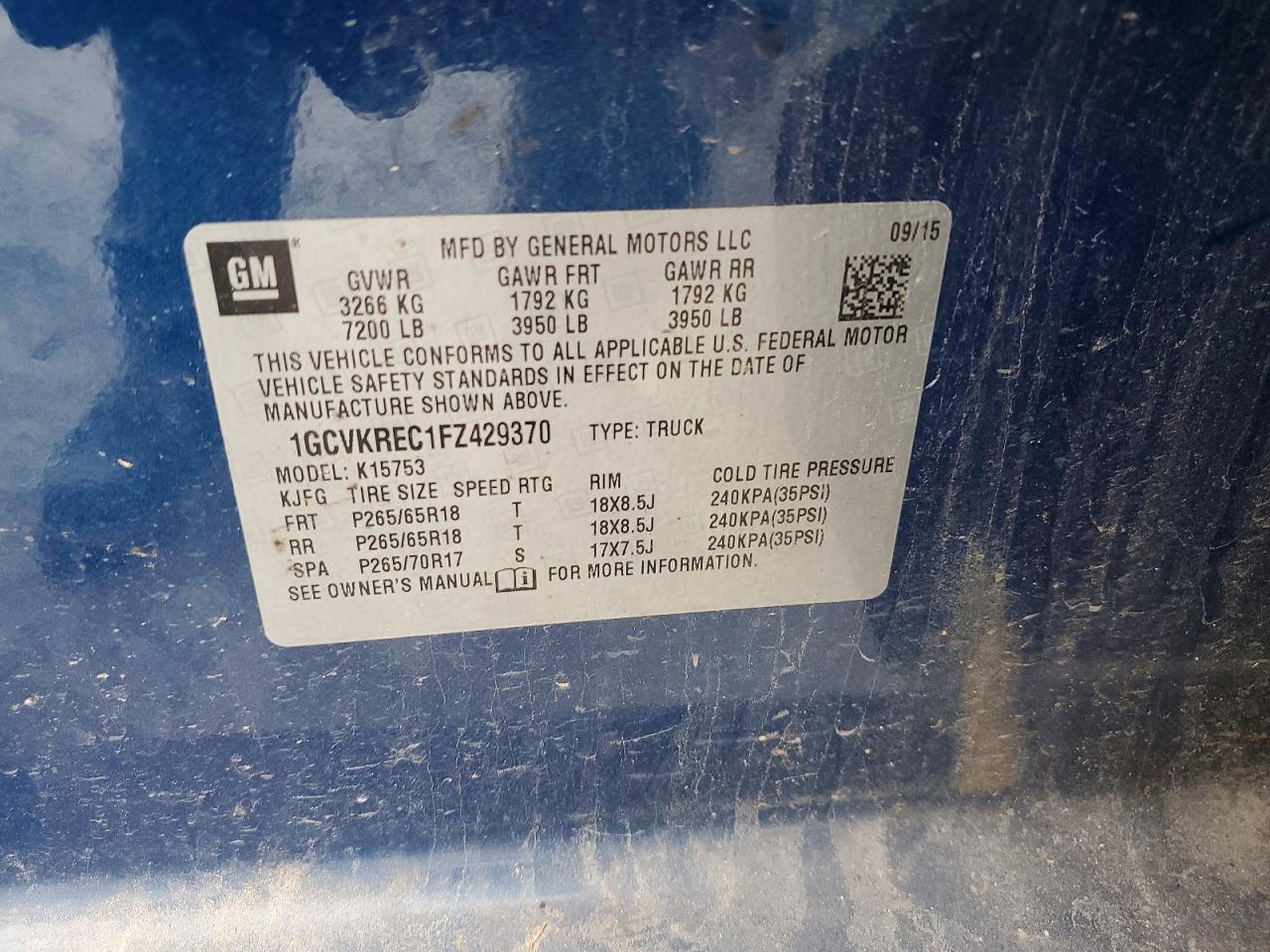2015 Chevrolet All models VIN 1GCVKREC1FZ429370 photo 12