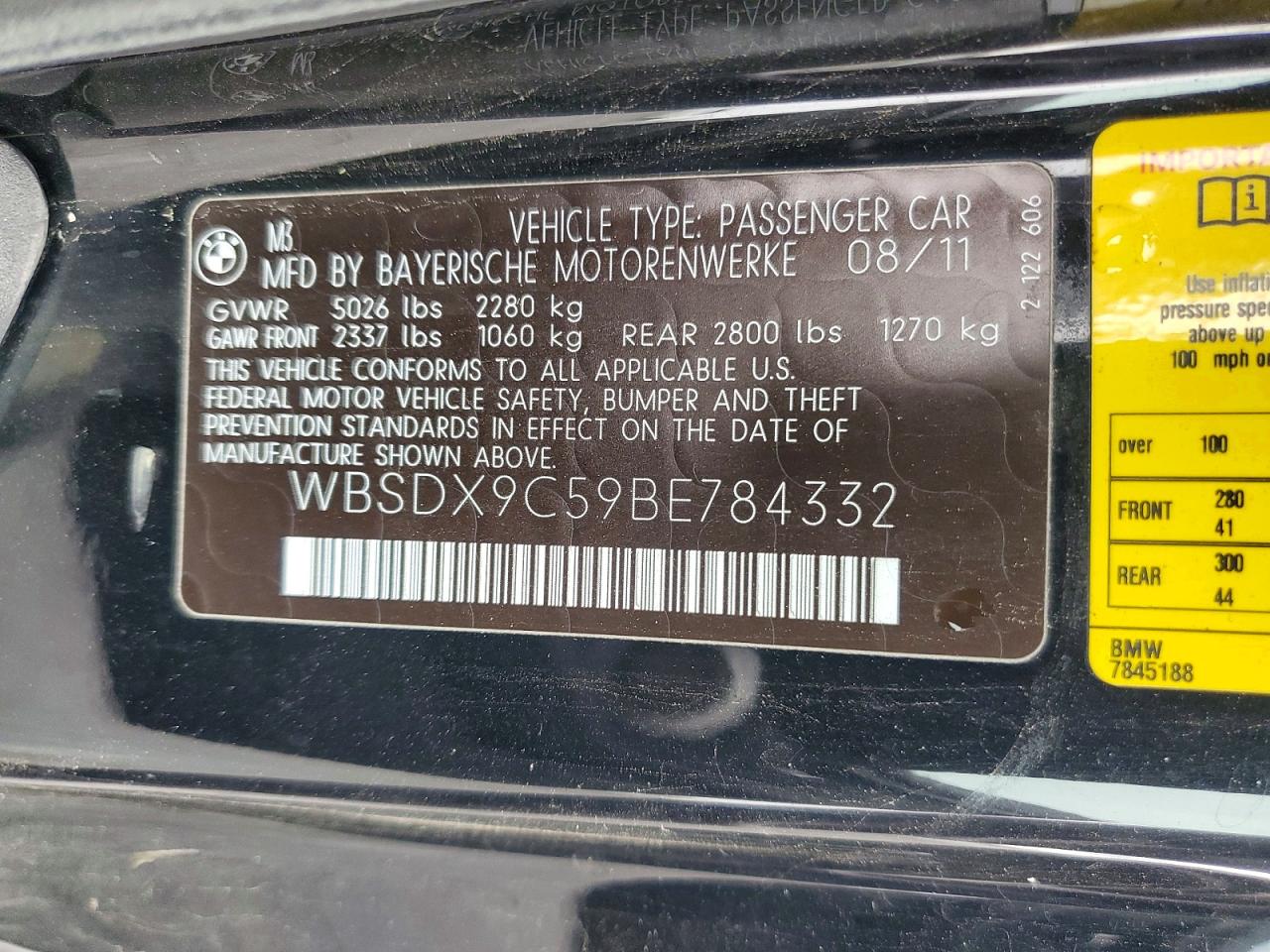 2011 BMW M3 VIN WBSDX9C59BE784332 photo 12