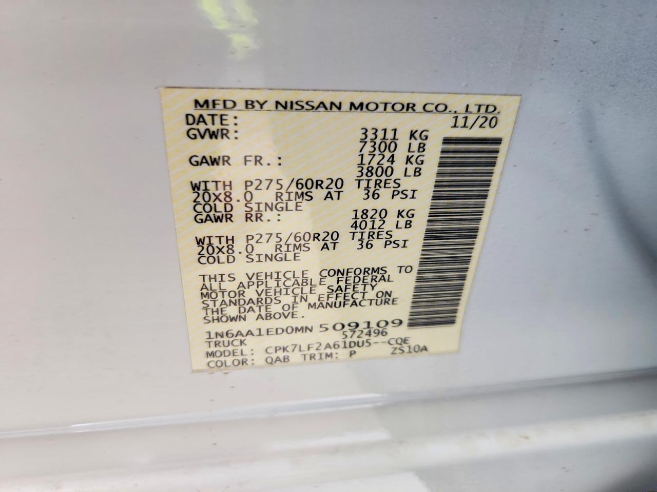 2021 Nissan TITAN VIN 1N6AA1ED0MN509109 photo 12
