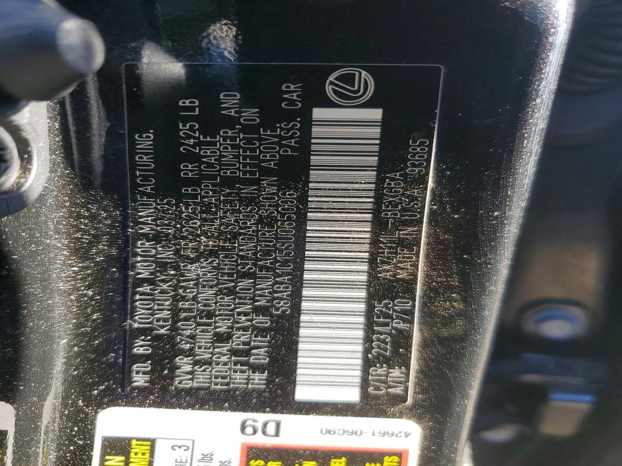 2025 Lexus ES VIN 58ABA1C15SU065006 photo 12