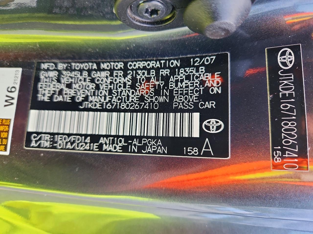 2008 Toyota Scion VIN JTKDE167180267410 photo 12