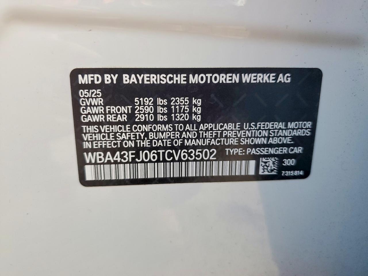 2026 BMW 5 series VIN WBA43FJ06TCV63502 photo 12