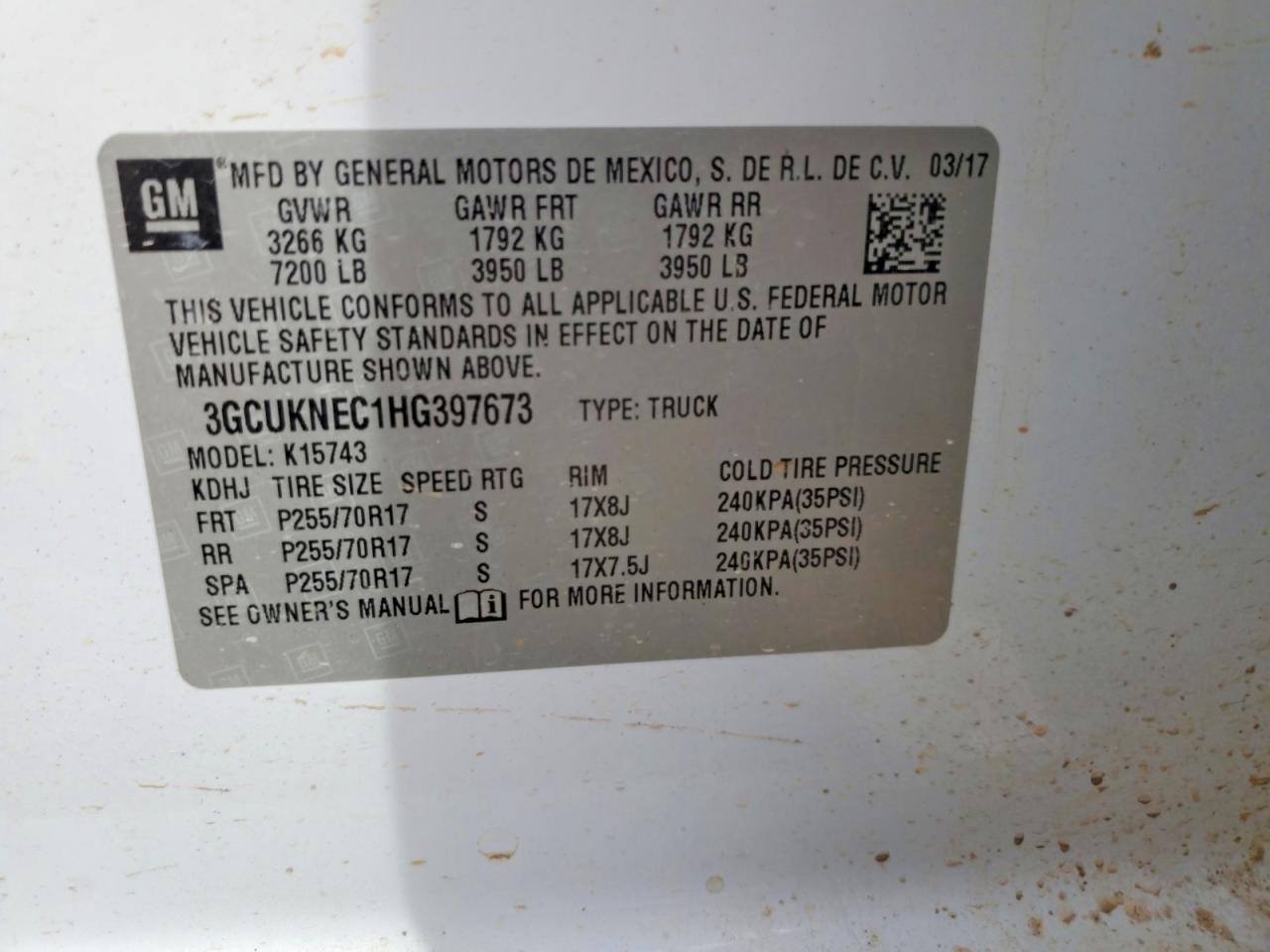 2017 CHEVROLET All models VIN 3GCUKNEC1HG397673 photo 12