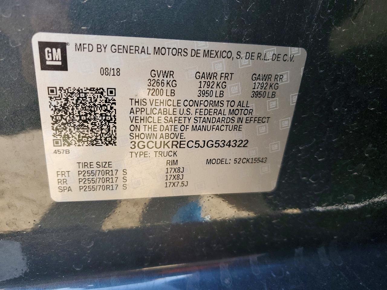 2018 Chev Silverado VIN 3GCUKREC5JG534322 photo 12