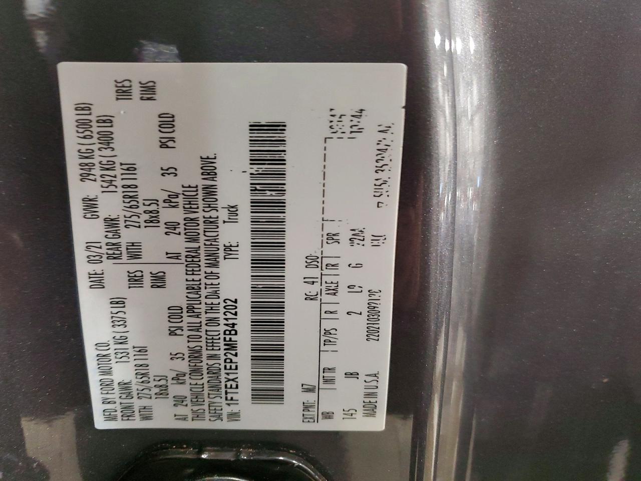 2021 Ford F150 VIN 1FTEX1EP2MFB41202 photo 12