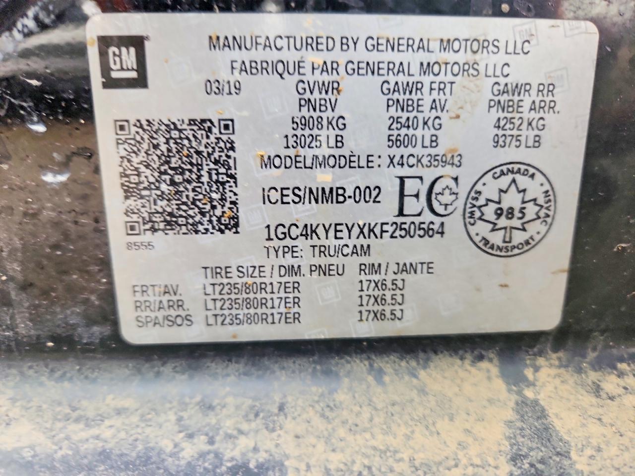 2019 Chevrolet All models VIN 1GC4KYEYXKF250564 photo 12