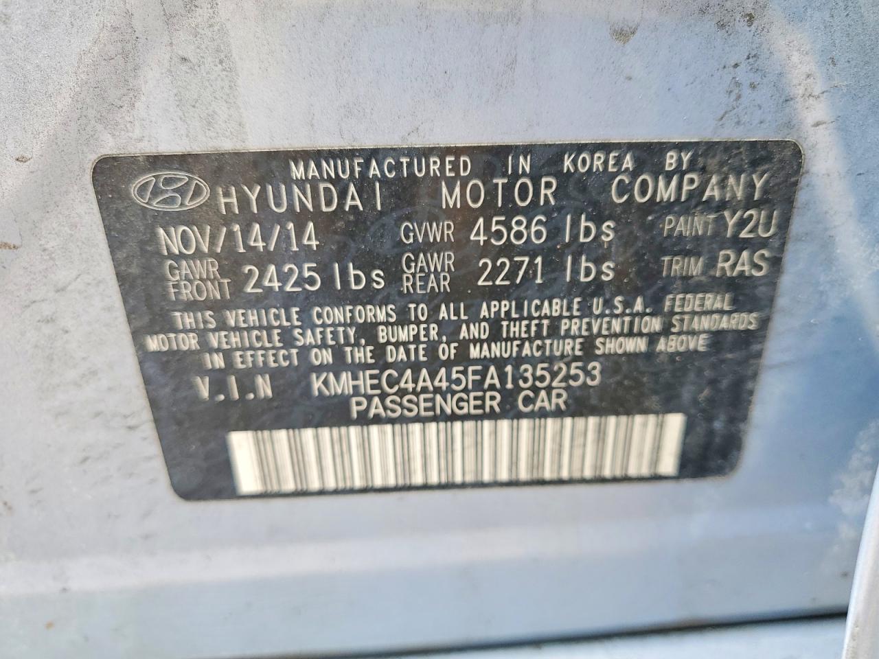 2015 Hyundai Sonata hybrid VIN KMHEC4A45FA135253 photo 12