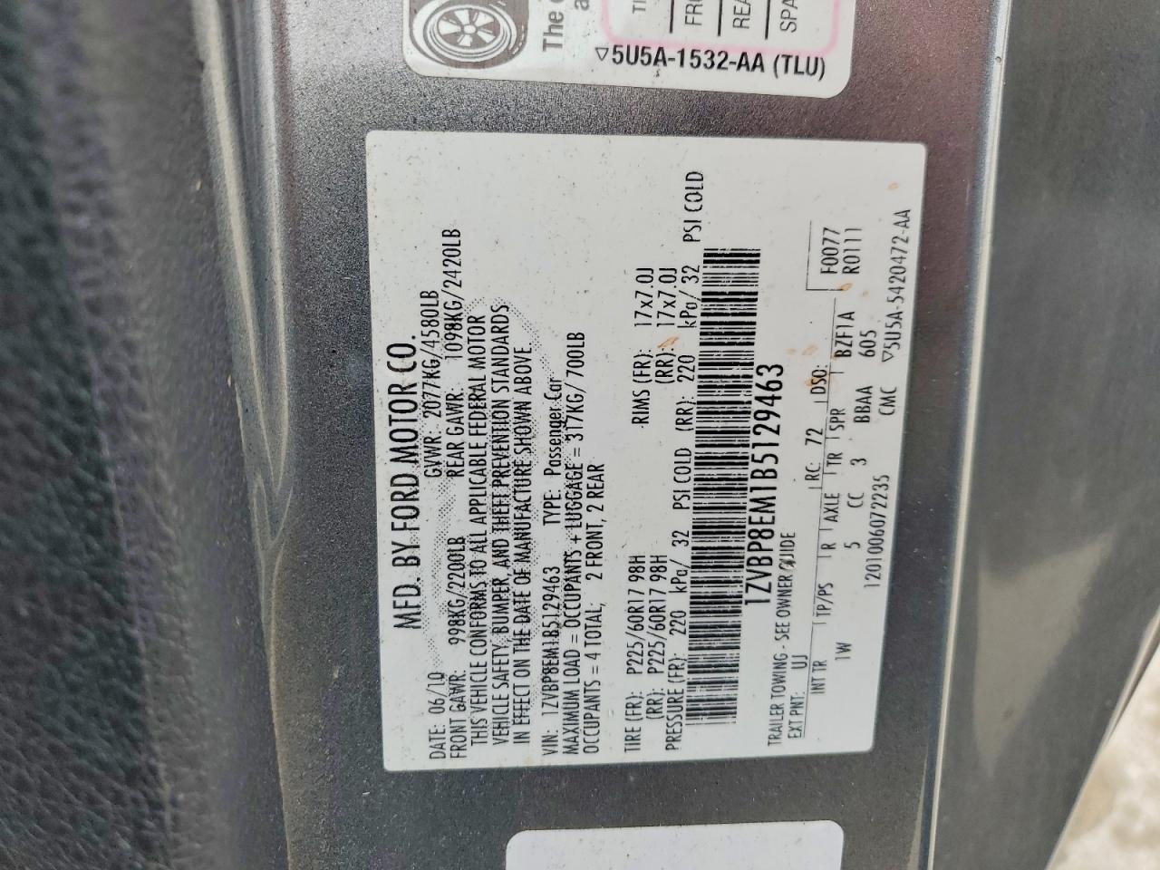 2011 Ford All models VIN 1ZVBP8EM1B5129463 photo 12