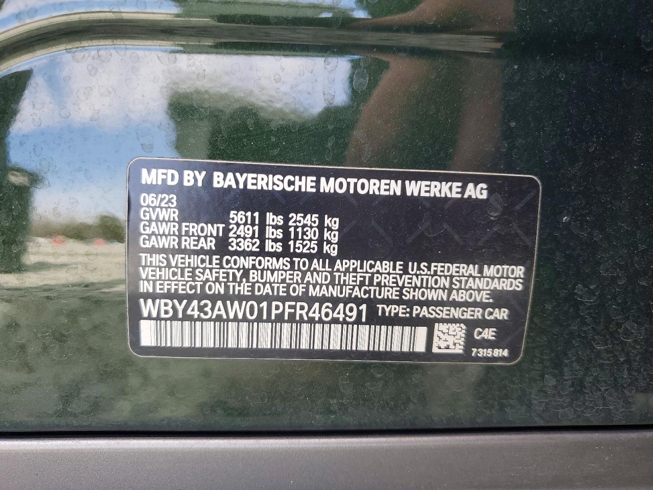 2023 BMW I4 edrive VIN WBY43AW01PFR46491 photo 12