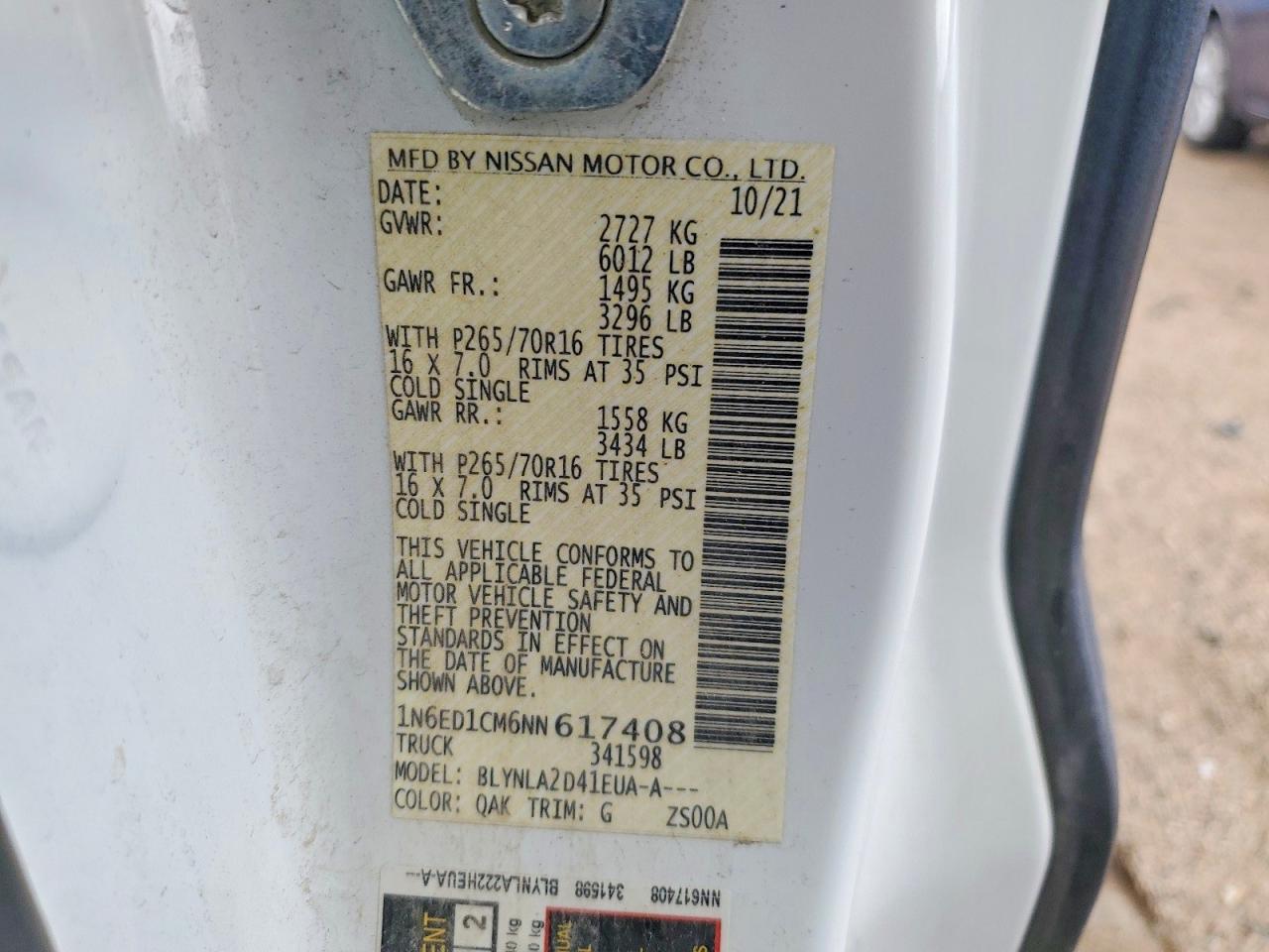 2022 Nissan Frontier VIN 1N6ED1CM6NN617408 photo 12