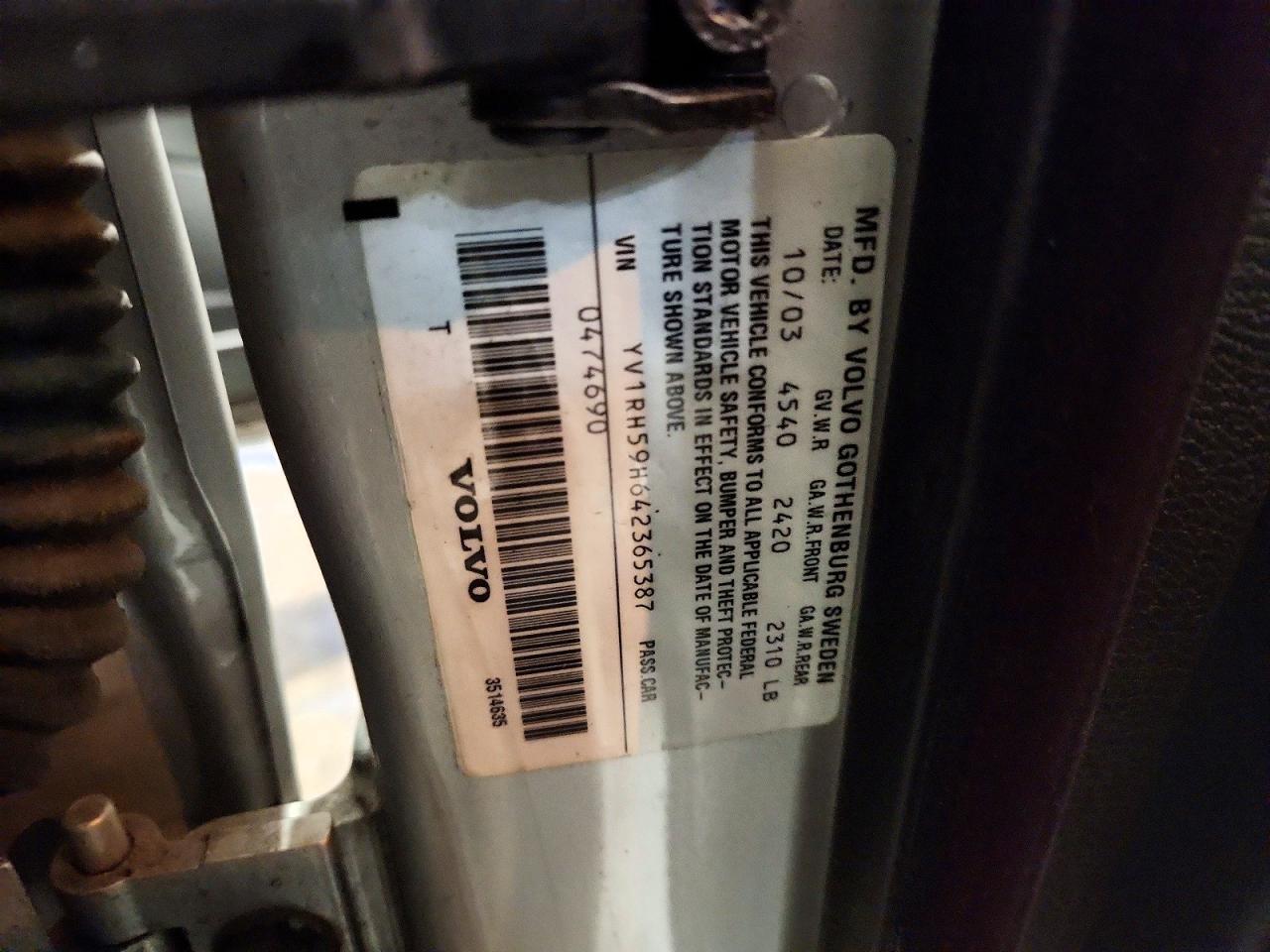 2004 VOLVO S60 VIN YV1RH59H642365387 photo 12