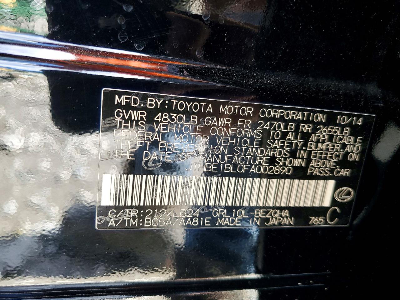 2015 Lexus Gs VIN JTHBE1BL0FA002890 photo 12